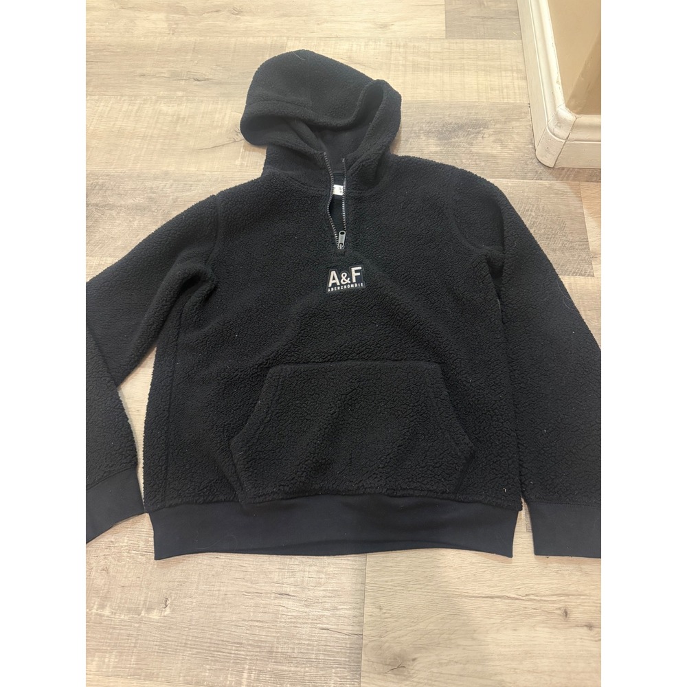 Abercrombie Kids Black Sherpa Fleece Hoodie Quarter-Zip – Size 13/14